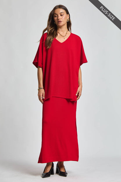 PLUS SIZE Flowy Poncho Style Top + Maxi Dress 2 Piece Set