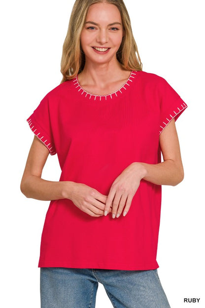 Zenana Contrast Trim Top