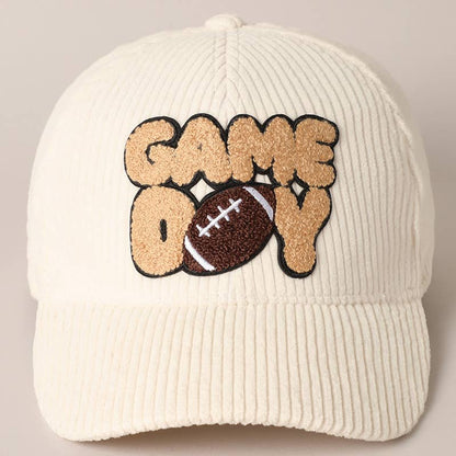 Football Game Day Chenille Patch Corduroy Cap