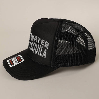 Save Water Drink Tequila Glitter Text Logo Mesh Back Cap