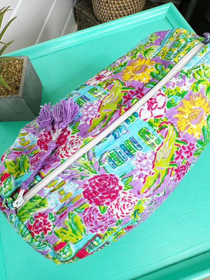 Quilted Cosmetics Makeup Bag - Orange Southern Town Print