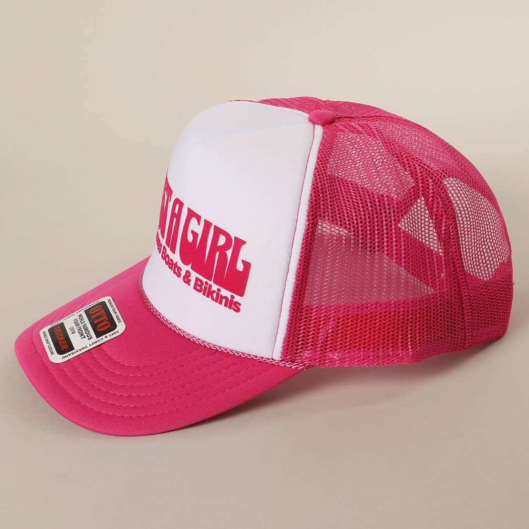 Just A Girl Who Loves Boats&Bikinis Text Print Mesh Back Cap