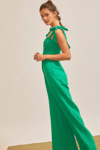 Shoulder Tie Strap Front Tie Knot Jumpsuit
