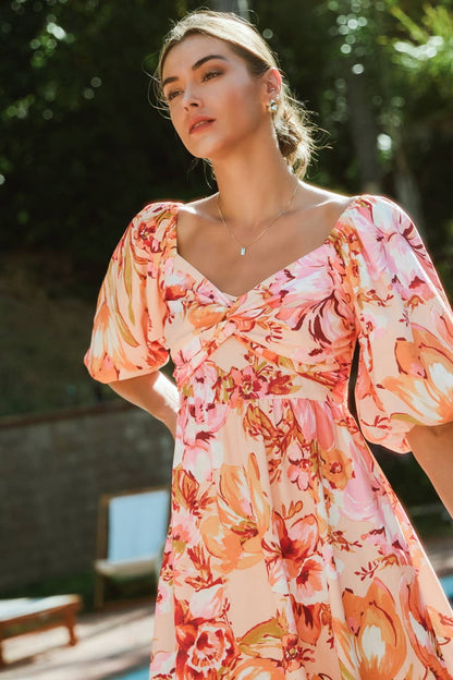 Plus Floral Printed Sweetheart Neck Mini Dress