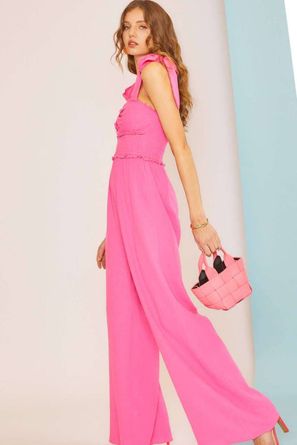 Shoulder Tie Strap Front Tie Knot Jumpsuit