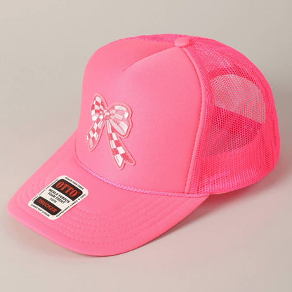 Checkered Ribbon Embroidery Patch Mesh Back Cap