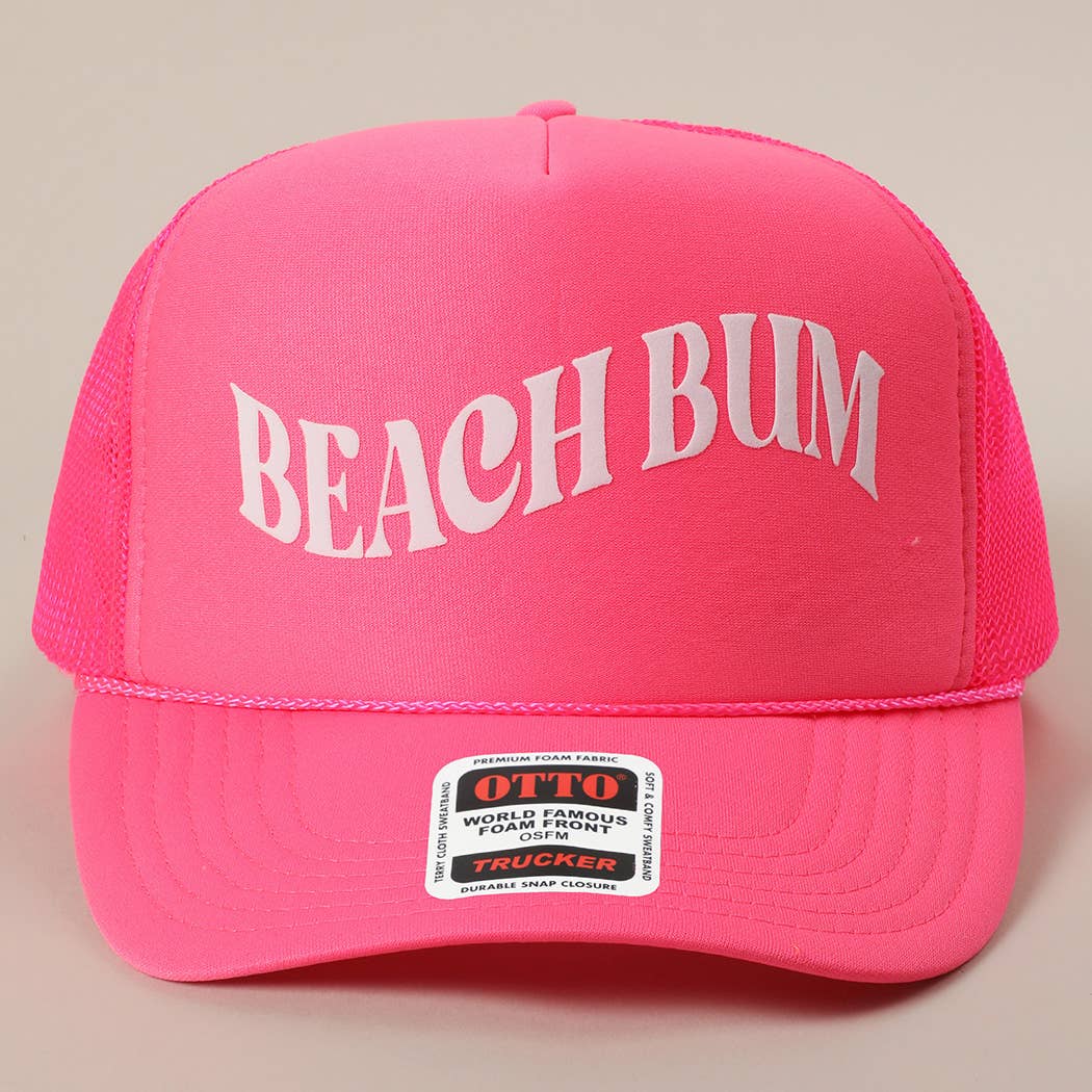 BEACH BUM Text Printed Mesh Back Trucker Hat