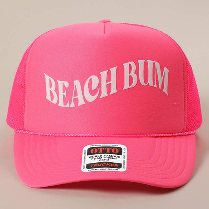 BEACH BUM Text Printed Mesh Back Trucker Hat