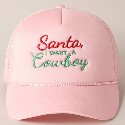 Santa I want a Cowboy Mesh Back Trucker Hat