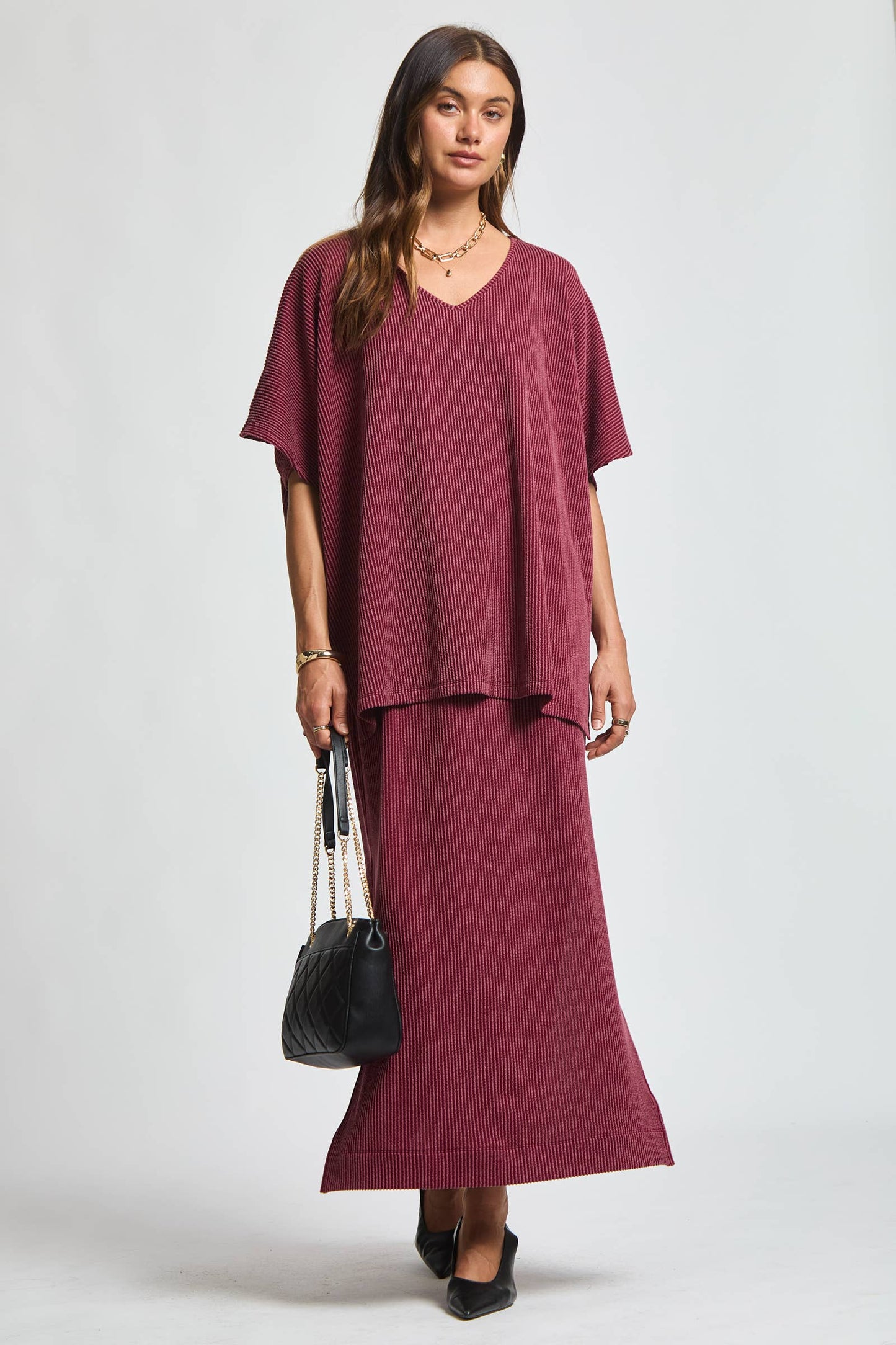 Flowy Poncho Style Top + Maxi Dress 2 Piece Set