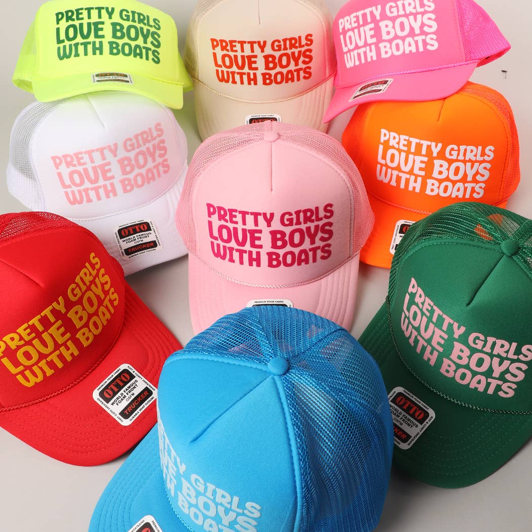 Pretty Girls Love Boys With Boats Text Print Mesh Back Cap