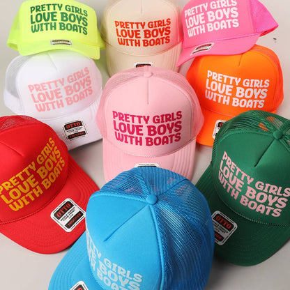 Pretty Girls Love Boys With Boats Text Print Mesh Back Cap
