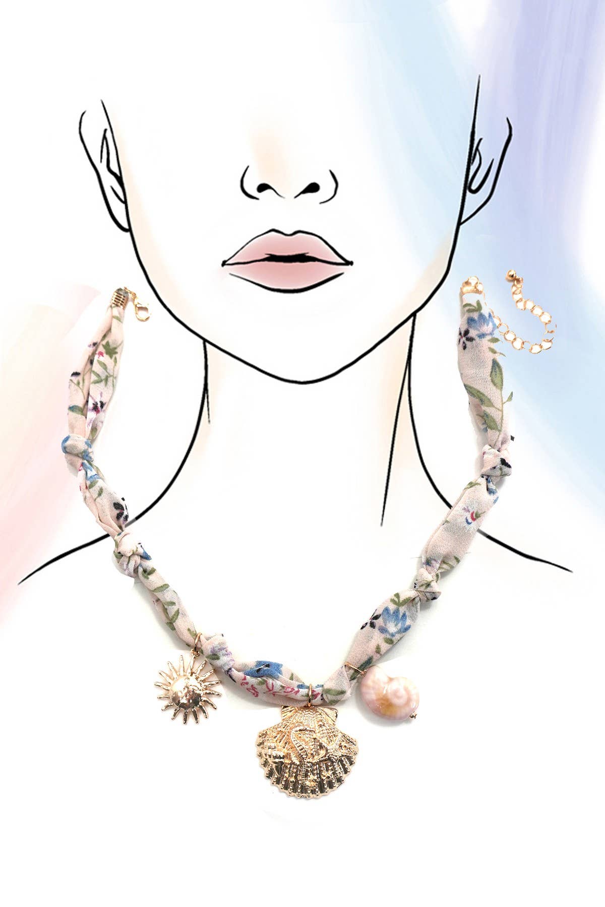 SCARF CHARM NECKLACE-SEASHELL SUN CERAMIC SHELL | 80N92319