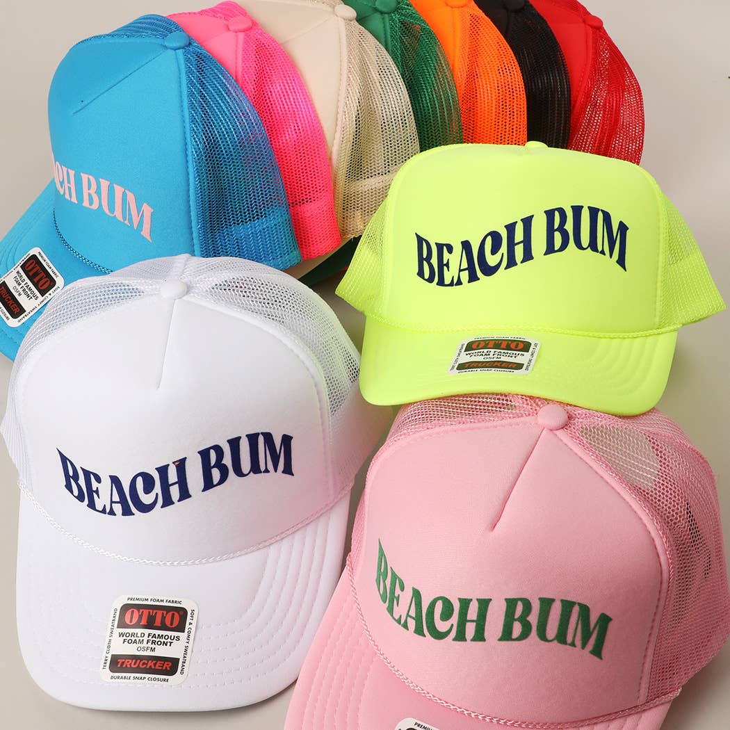 BEACH BUM Text Printed Mesh Back Trucker Hat