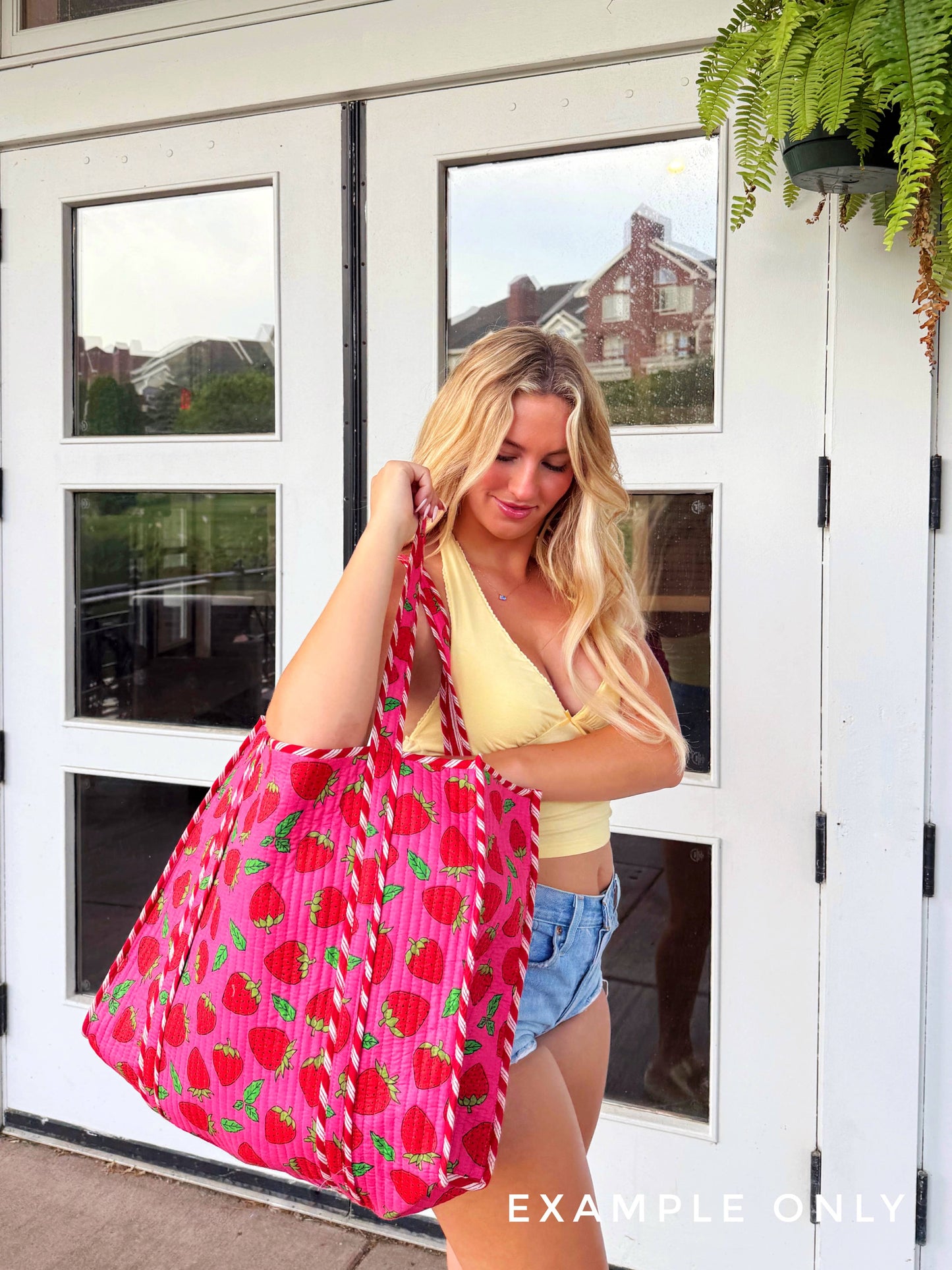 Quilted Tote Bag | Large Shoulder Bag | Pink Petals Print