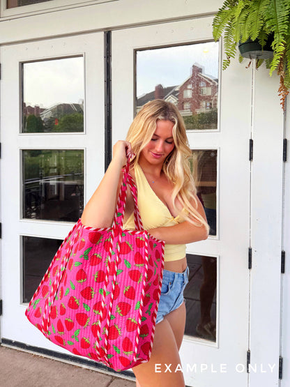 Quilted Tote Bag | Large Shoulder Bag | Pink Petals Print