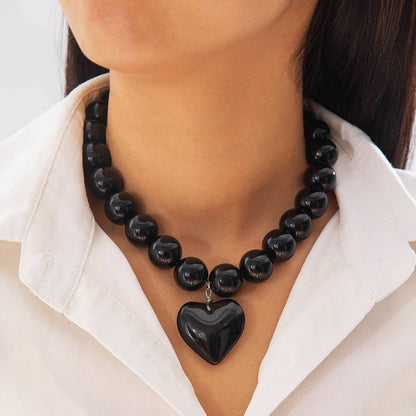 Personalized Chunky Bead Heart Pendant Necklace for Women