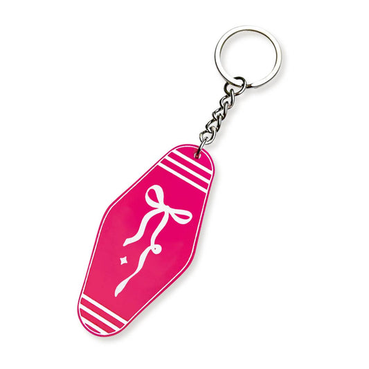 Hot Pink & White Bow Motel Keychain