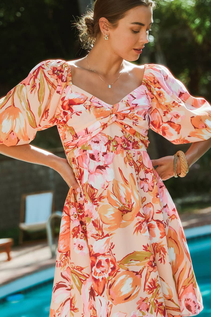 Plus Floral Printed Sweetheart Neck Mini Dress