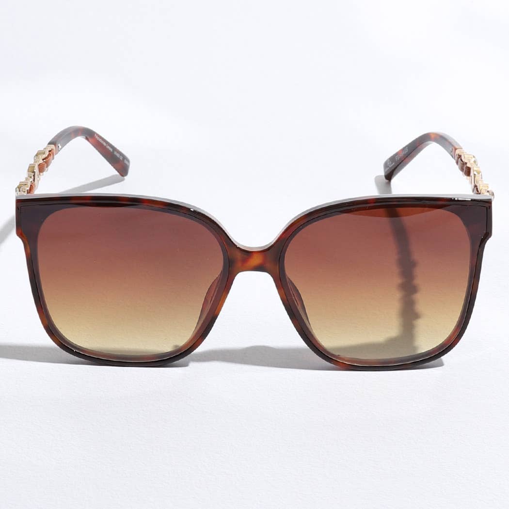 Thin Large Frame Linked Rhinestone Leg Sunglasses