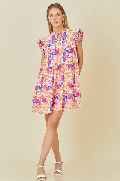 Mini Tier Dress With Double Ruffle Sleeve