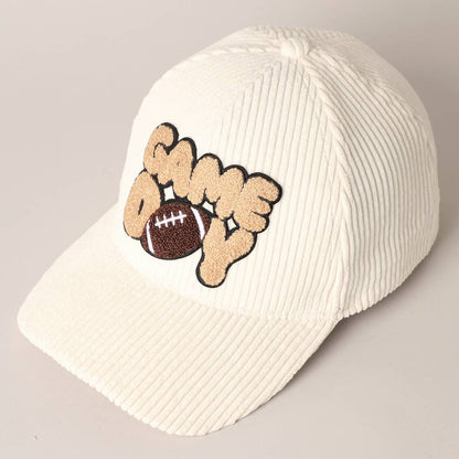 Football Game Day Chenille Patch Corduroy Cap