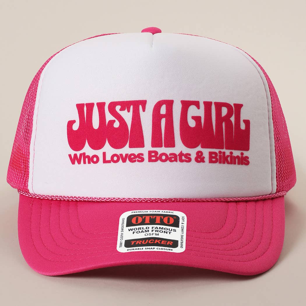 Just A Girl Who Loves Boats&Bikinis Text Print Mesh Back Cap