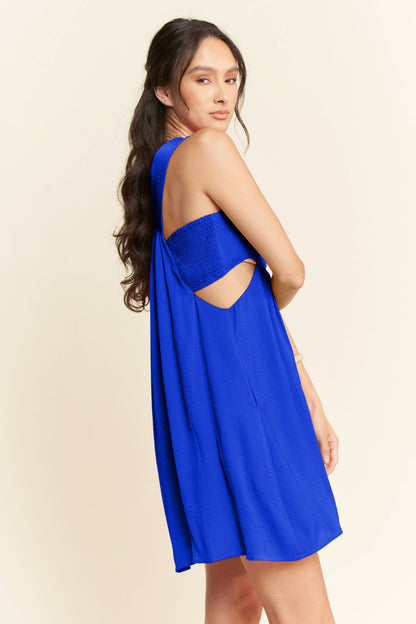 WASHED SATIN CUTOUT SKIRT BANDEAU MINI DRESS
