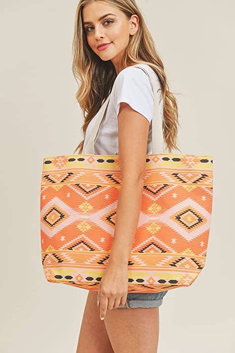 Canvas Beach Bag - Aztec (Yellow)