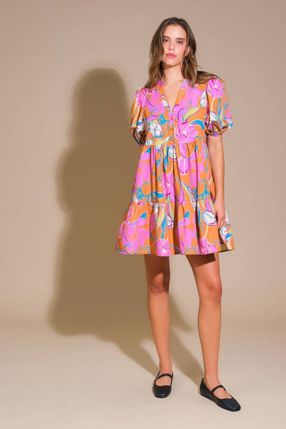 A printed woven mini dress - ID21475