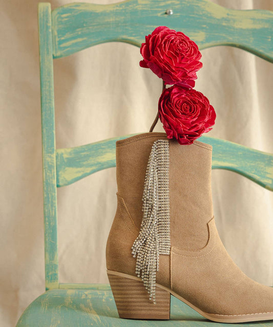The Rowan Khaki | Rhinestone Fringe Cowboy Western Boot