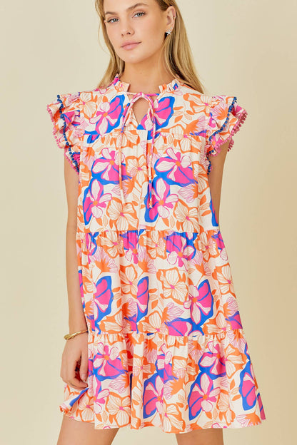 Mini Tier Dress With Double Ruffle Sleeve