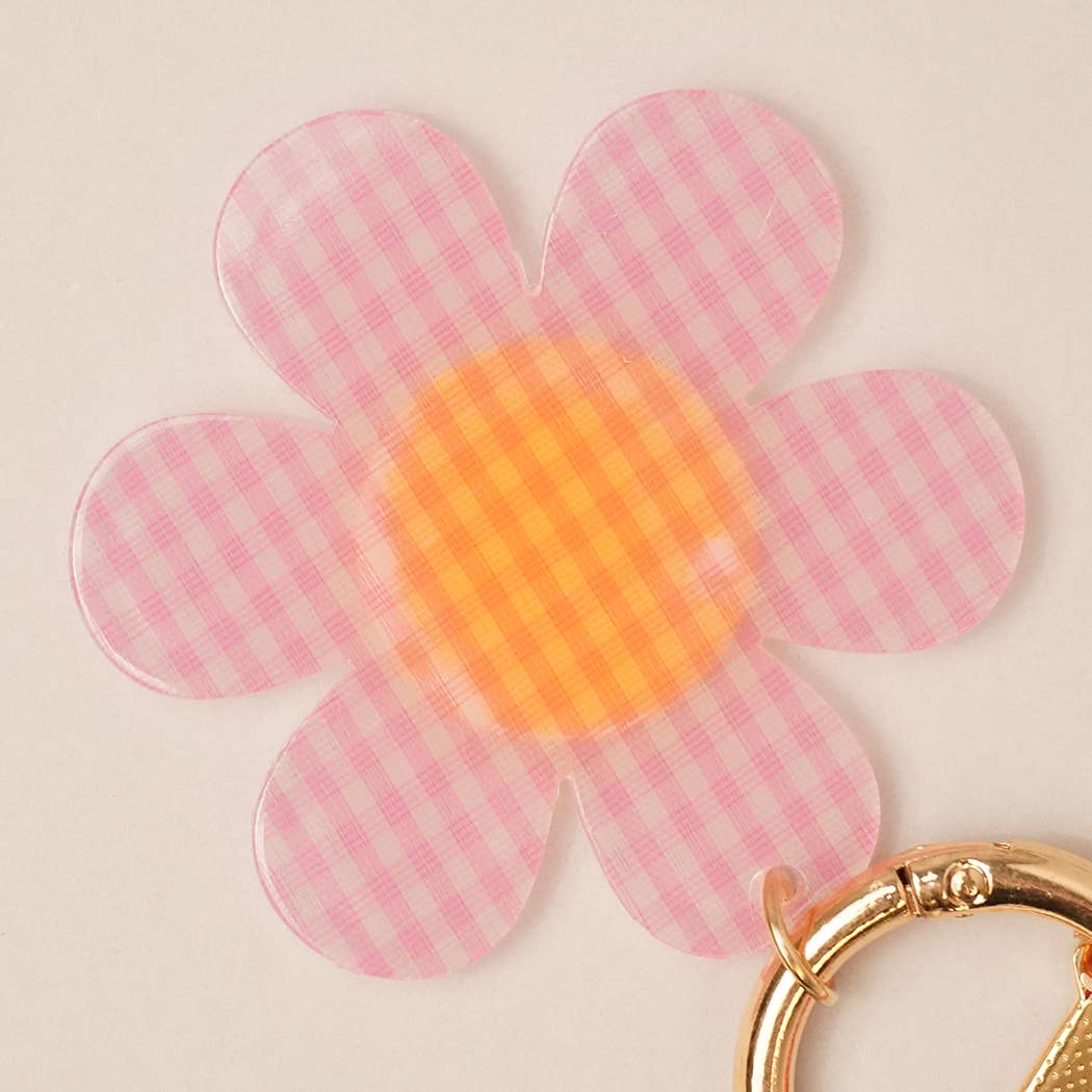 Happy Face Gingham Flower Bow Keychain Bag Charm