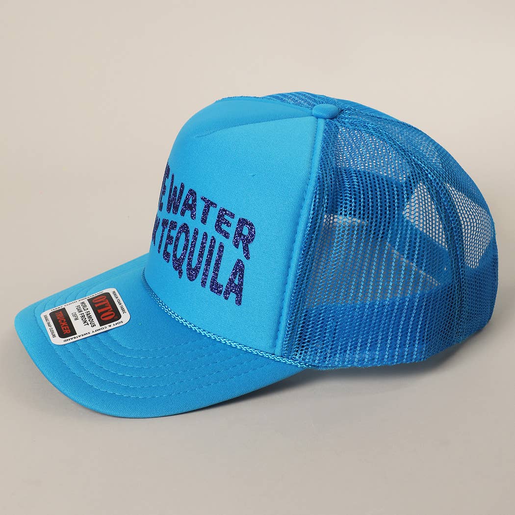Save Water Drink Tequila Glitter Text Logo Mesh Back Cap