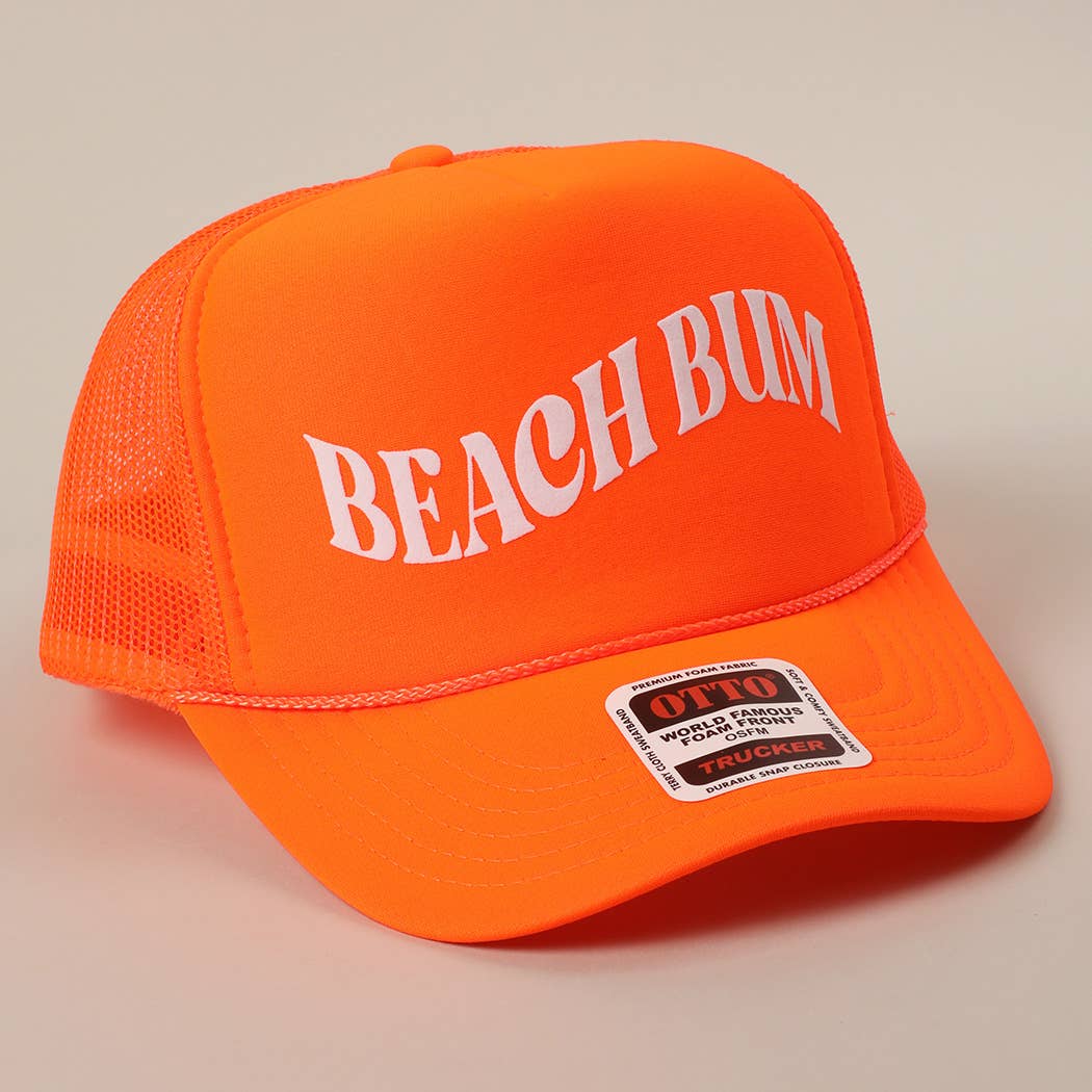 BEACH BUM Text Printed Mesh Back Trucker Hat