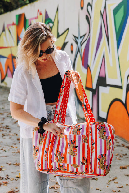 Handmade Quilted Duffle Bag - Southern Town Print Weekender