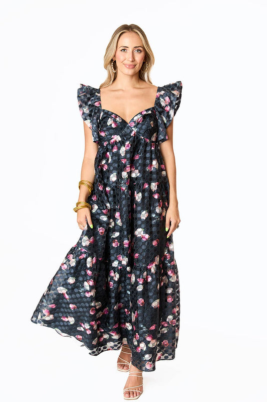 Lilly Twilight Black And Pink Floral Maxi Dress