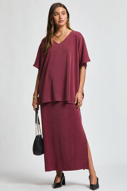 Flowy Poncho Style Top + Maxi Dress 2 Piece Set