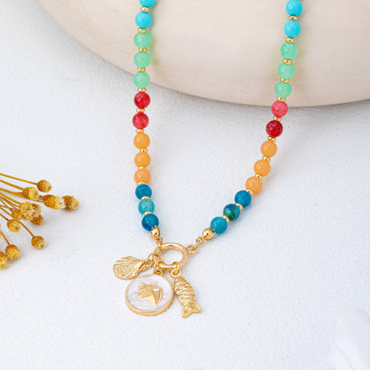 Rainbow Beaded Nautical Charm Necklace | 80N92952