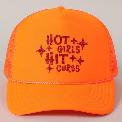 Hot Girls Hit Curbs Glitter Logo Foam Trucker Hat