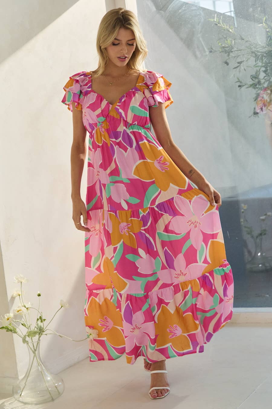 Plus Floral Printed Tired Maxi Dress