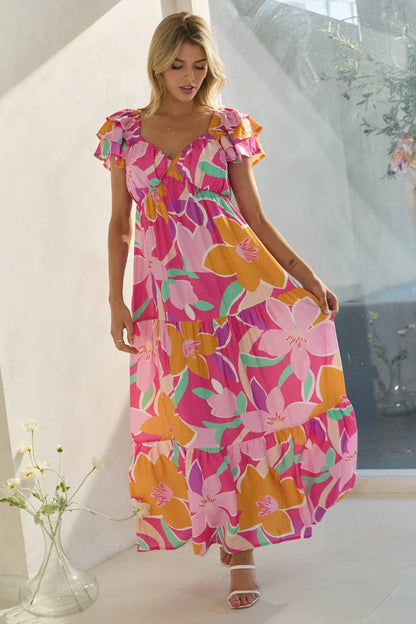 Plus Floral Printed Tired Maxi Dress