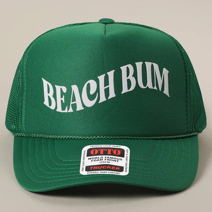 BEACH BUM Text Printed Mesh Back Trucker Hat