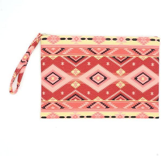 Canvas Print Pouch - Aztec (Coral)
