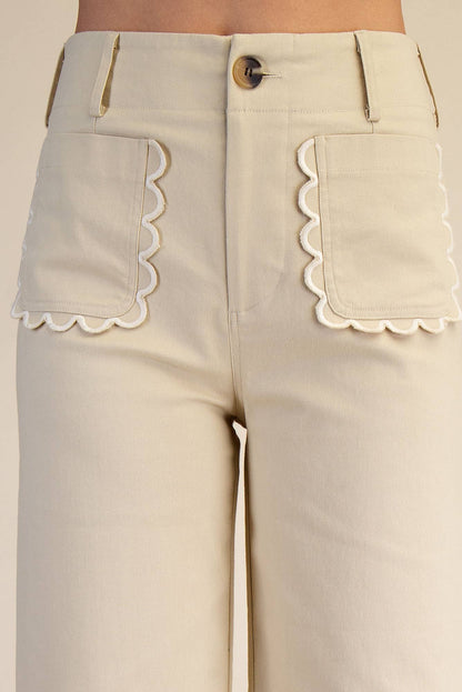 Colette Wide-Leg Scallop Pocket Pants