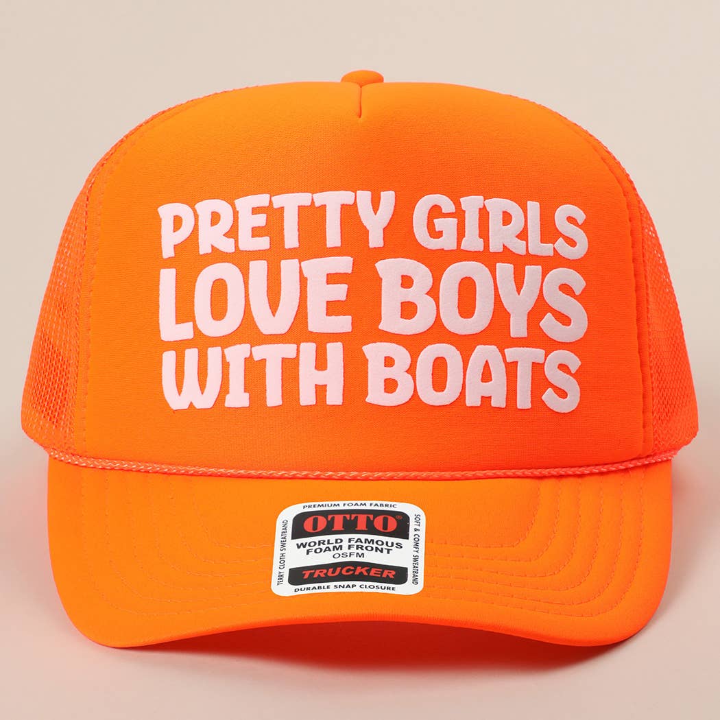 Pretty Girls Love Boys With Boats Text Print Mesh Back Cap