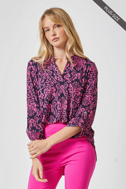 PLUS SIZE 3/4 Sleeve LIZZY MEDALLION Wrinkle Free Blouse