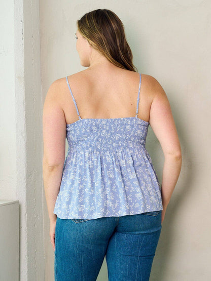 ZB11755F1 - PLUS SIZE SMOCK PLEPLUM FLORAL TANK TOP*