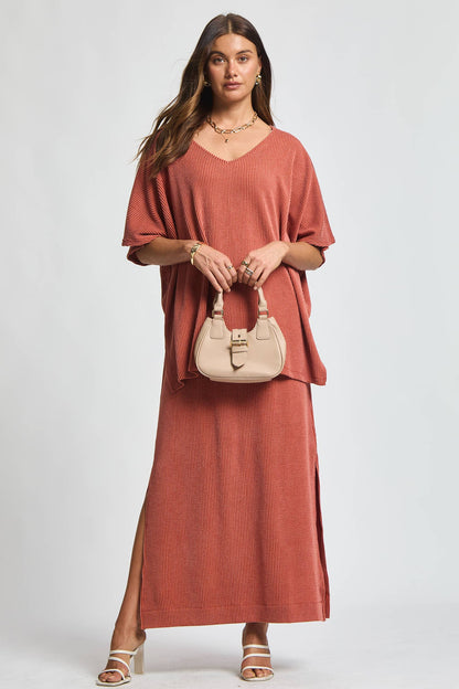 Flowy Poncho Style Top + Maxi Dress 2 Piece Set