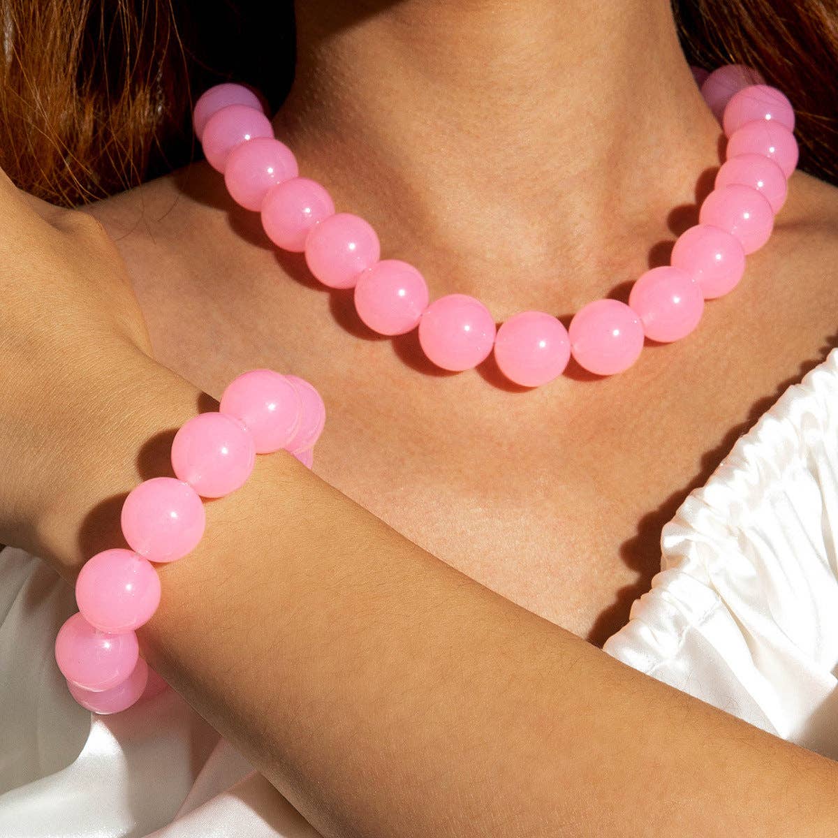 Dopamine Colorful Acrylic Beaded Necklace Trendy Sweet Style